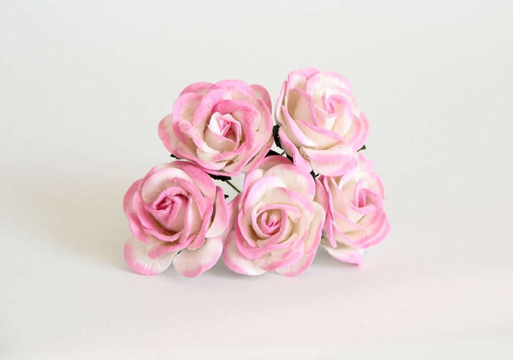Макси-розы с закругленными лепестками розовый+ белый, 1 шт. 